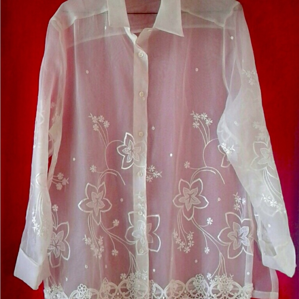 San André, lace, sheer blouse, SZ L